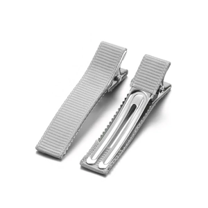 Silbergraue Ripsband umwickelte Krokodilklemmen aus Metall für DIY Haarschmuck