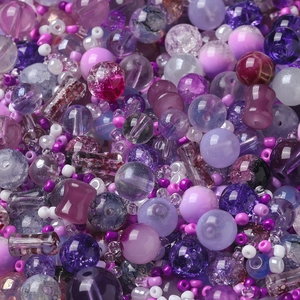 Mixed purple DIY beads set featuring cracked glass and matte finish for jewelry making