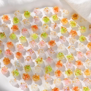 Colorful resin rose beads with gold-painted edges for DIY nail art and phone case decor