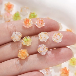 Miniature resin rose flower beads with gold edges for DIY nail art and crafts