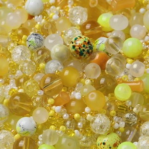 Assorted yellow DIY jewelry beads set featuring frosted, cracked and glass seed beads