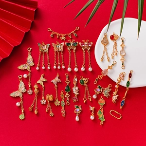 Vintage Chinese Style Alloy Enamel Butterfly Gourd Pendant With Tassel Artificial Pearl For DIY Jewelry Making Hanging Accessories