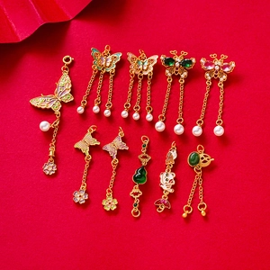 Vintage Chinese pendants with tassels, enamel butterfly and gourd shapes with pearls