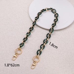 Detail of 62cm dark green acrylic bag chain with gold metal rings and lobster clasps
