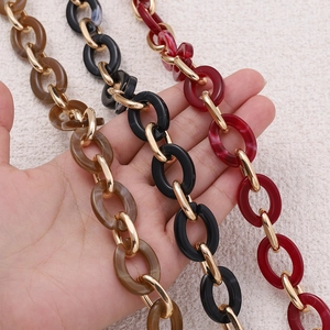 62cm acrylic and gold metal chain strap for DIY handbags in amber, black and burgundy