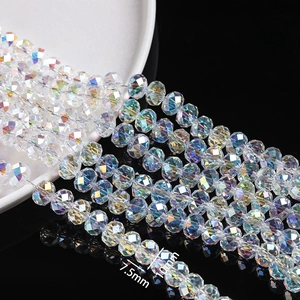Macro shot of faceted crystal glass beads in 7.5mm and 10mm sizes for DIY jewelry making