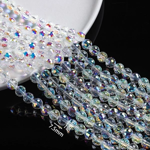 Detailed macro view of 7.5mm and 8mm faceted AB coating crystal glass beads