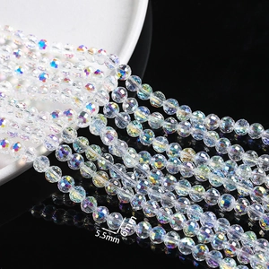 Macro shot of 5.5mm and 6mm faceted crystal AB beads for DIY jewelry making