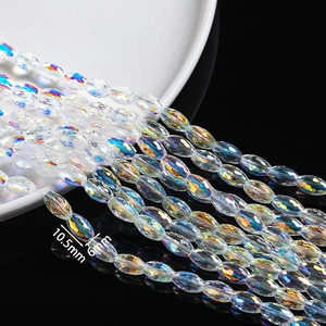 Macro detail of 10.5x6mm AB coated faceted glass beads for DIY jewelry making