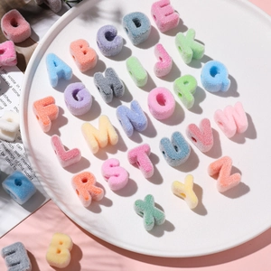 Colorful flocked acrylic alphabet beads set in macaron colors for DIY jewelry making