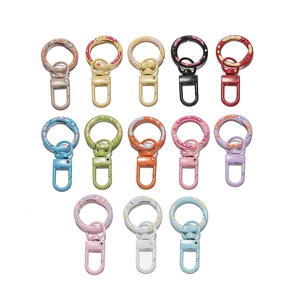 Assorted colorful paint-sprayed metal spring ring keychains with rotating D-clasp hooks