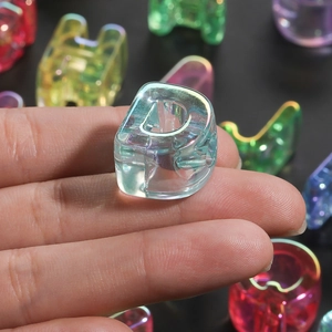 Iridized acrylic letter D bead for DIY jewelry with rainbow gradient and large hole