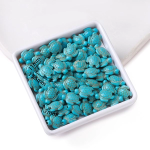 Detail of turquoise turtle beads measuring 13.5x11mm for DIY jewelry making