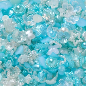 Mélange de perles DIY en plastique ABS et résine bleues et blanches en fleurs