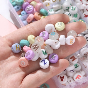 6x10mm acrylic gold-stamped alphabet beads for DIY jewelry making in pastel colors