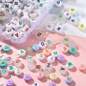Golden acrylic alphabet beads 6x10mm with storage box for DIY jewelry making