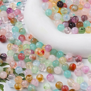 Macro shot of 8mm colorful marble texture acrylic round beads for DIY jewelry making