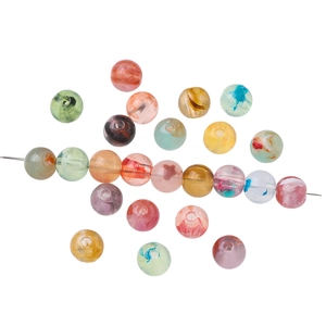 Macro view of 8mm colorful stone-pattern acrylic beads for DIY jewelry making