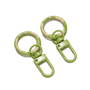 Olive green spring ring buckle with pink dots and U-shaped swivel clasp for DIY bags