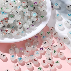 Flat round acrylic beads with colorful gold-stamped letters for DIY handmade jewelry