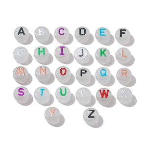 Flat round 6x10mm acrylic letter beads for DIY jewelry making in assorted colors