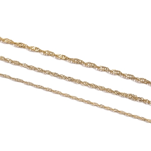 Detailed view of three sizes of gold plated titanium steel water wave chains for DIY jewelry