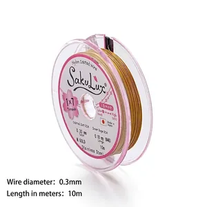 0.3mm golden nylon coated stainless steel wire for DIY jewelry beading 10m spool