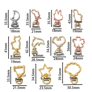 DIY alloy keychain clasp set in star, heart, and animal shapes with size details