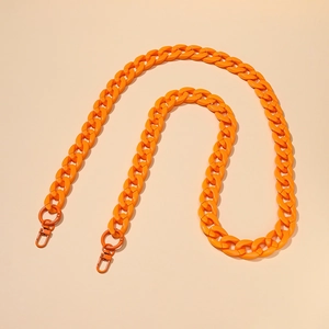 Close-up of bright orange acrylic chunky bag chain with lobster clasps for DIY handbags