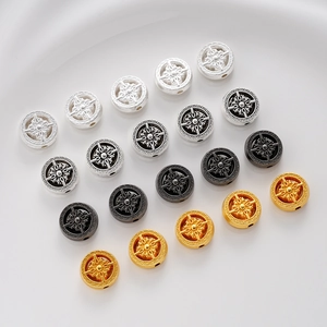 Détail de perles d'espacement boussole vajra en alliage, coloris or, argent et noir