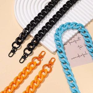 Colorful acrylic chunky chain straps for handbags with metal clasps on a clean background