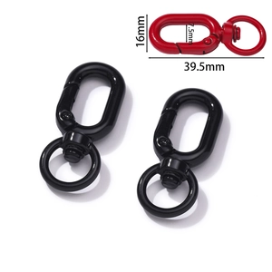 Detailed dimensions of swivel alloy lobster clasps in red and black colors for DIY crafts