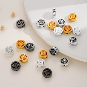 Perles d'espacement boussole en alliage pour bijoux DIY en or, argent et noir