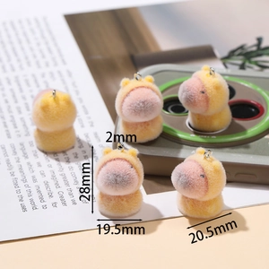 Detailed view of yellow flocked capybara pendant with 28mm height dimensions for DIY