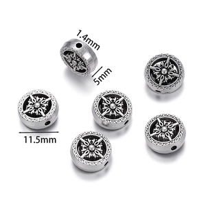Perles d'espacement boussole vajra argent antique pour bijoux DIY charme plat 11,5 mm