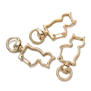 Three cat-shaped gold alloy swivel lobster clasps for DIY keychain jewelry making