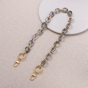 Chic 62cm acrylic bag strap with gold metal rings and grey marble resin links