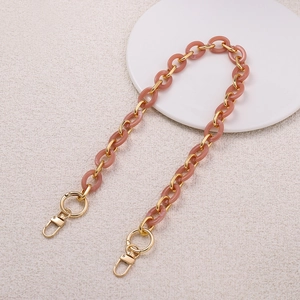 Pink marble acrylic chain strap with gold metal rings and lobster clasps for handbags