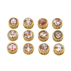 12er Set goldene Sternzeichen-Perlen im Vintage-Stil für DIY-Halsketten und Armbänder