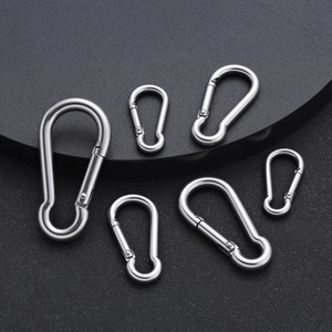 Various sizes of polished 304 stainless steel spring snap hooks for outdoor gear