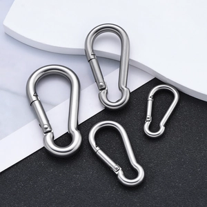 304 stainless steel pear-shaped carabiner clips in four sizes with matte brushed finish