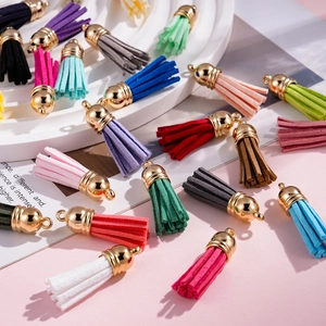 Detailed view of colorful 3.8cm CCB plastic mini tassels with gold caps for DIY jewelry