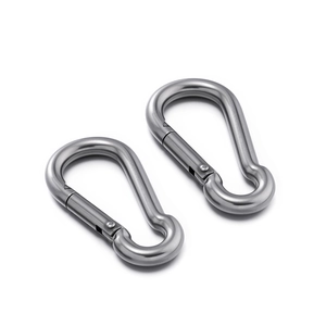 Set of two polished stainless steel gourd-shaped carabiners with spring snap gates