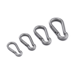 Detailed set of four 304 stainless steel carabiners in varying sizes with spring gates