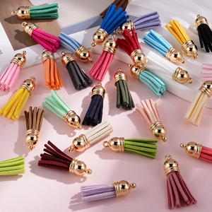 Colorful 3.8cm suede tassel pendants with golden caps for DIY jewelry and accessory making