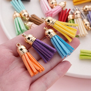 Colorful 3.8cm suede tassel charms with gold caps for DIY jewelry and accessory making