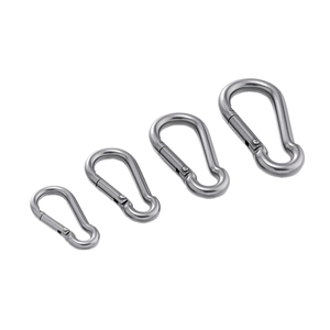 Set of four 304 stainless steel carabiners with spring snap hooks in various sizes