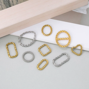 Anneaux en acier inoxydable 304 texturés or et argent, formes variées pour bijoux DIY