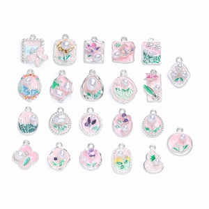 Assorted silver alloy charms with colorful enamel flowers, butterflies and faux pearls for DIY