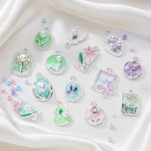 DIY Jewelry Charms Alloy Enamel Imitation Artificial Pearl Butterfly Flower Starfish Designs Colorful Macaron Pendants For Jewelry Making